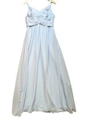Azazie Womens Full Length Chiffon Bridesmaid Dress Sleeveless Size XL Light Blue